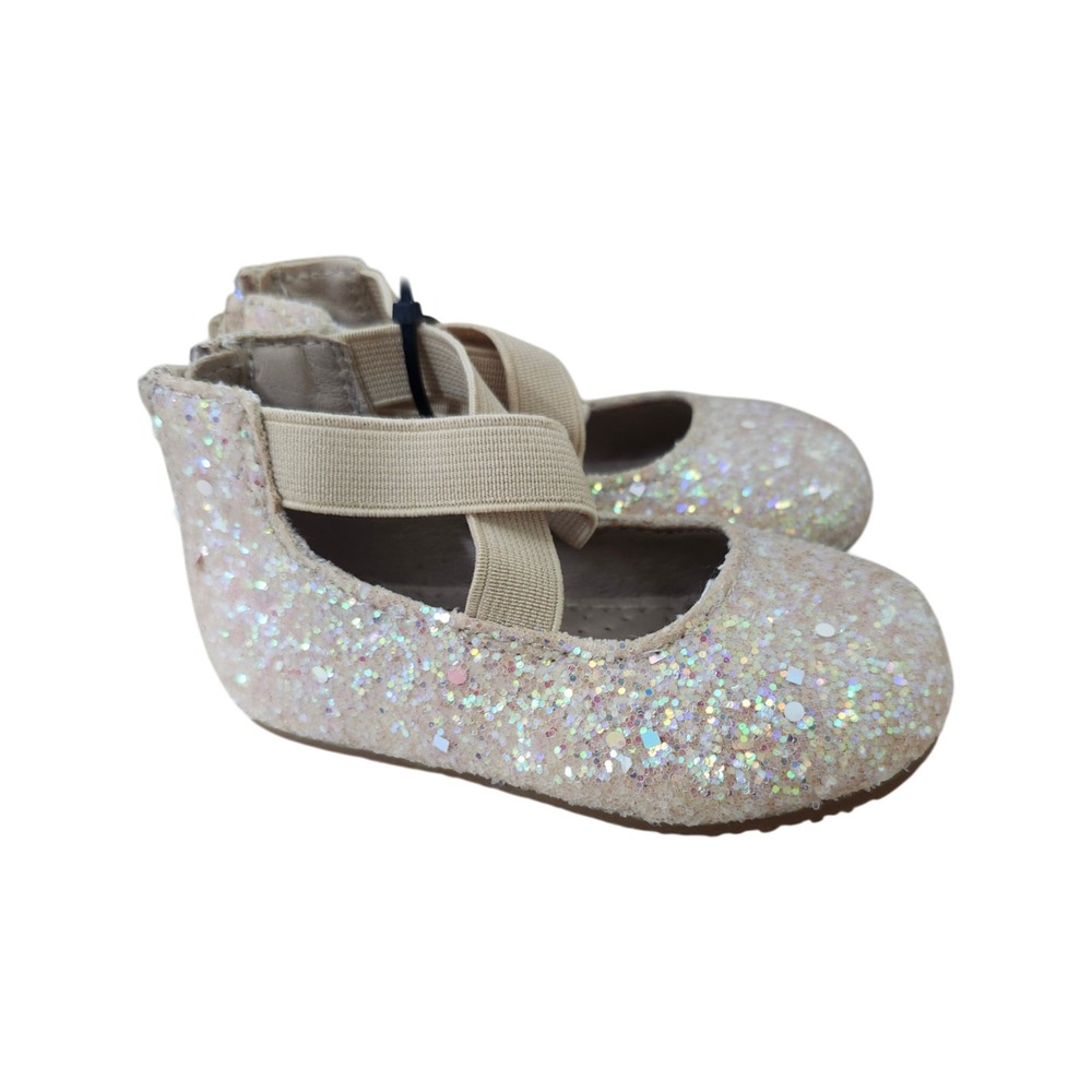 NEW A Bear Co Toddler Size 4 Neutral Beige Glitter Ballerina Flats